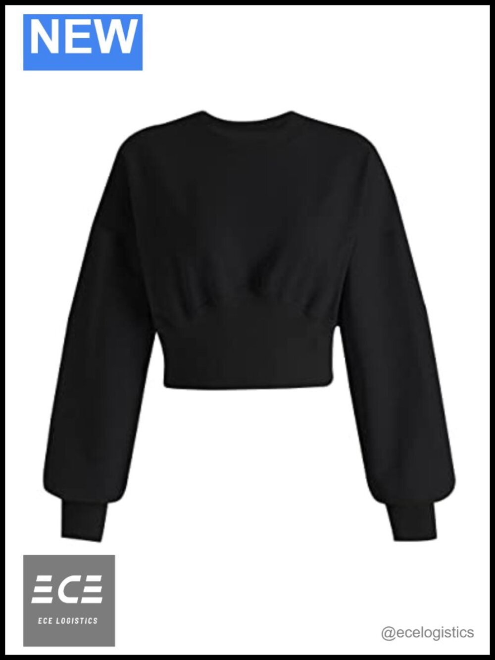 Women Casual Crewneck Crop Sweatshirt Cotton Blend Ribbed Hem Drop Shoulder